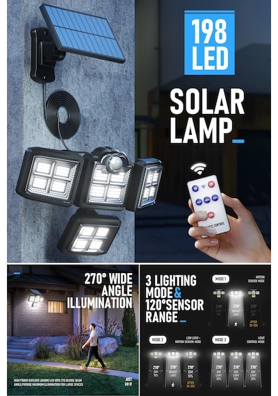 Technojet Solar Güneş Enerjili 198 Ledli Kumandalı Hareket Sensör