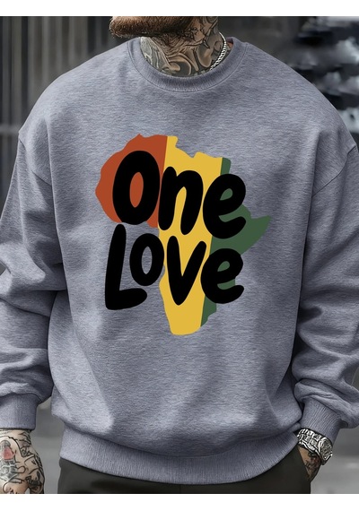 Startmore Tarzsokak One Love Afrika Kıtası Baskılı Sweatshirt Erkekler Bisiklet Yaka Kıyafetler Sonbahar Polar Ka Gri
