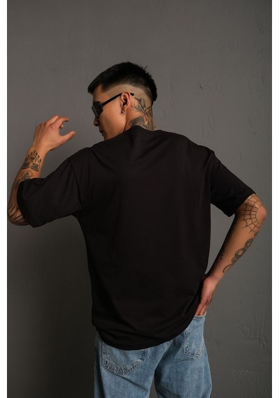 Technomonkey Unisex Siyah Oversize Ördek Baskılı Techno Tişört