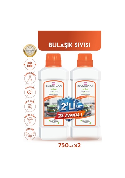 Doğal Konsantre Elde Bulaşık Sıvısı Güçlü Formüllü 2'li Set