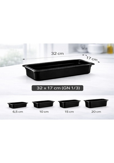 1/3 Gn Siyah Polikarbon Gastronom Küvet 32x17 Cm 20 Cm Derinlik