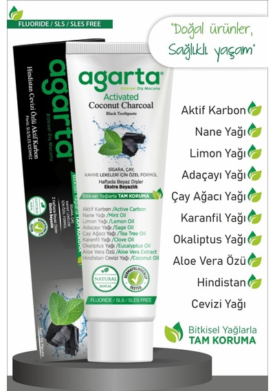 Doğal Hindistan Cevizi Özlü Aktif Karbonlu Florürsüz Diş Macunu 100 Ml