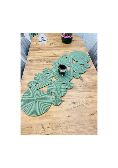 Jüt, Hasır,sarmal Model, Dekoratif Masa Örtüsü, Runner 40x110 Cm, Sehpa Örtüsü, Bohem Tarzı Yeşil Yeşil
