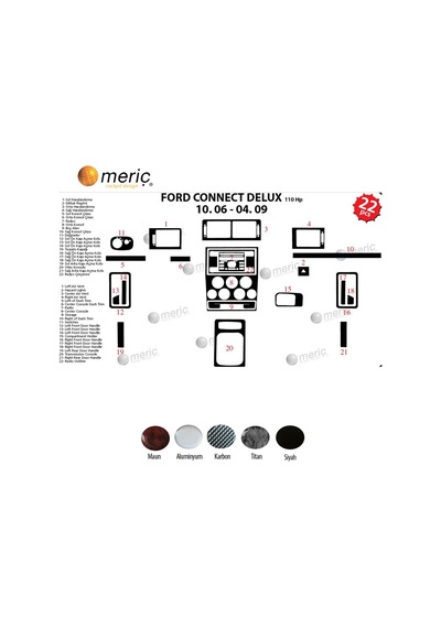 Meriç® Ford Connect Delux Ön Torpido Kaplama 22 Parça 2006-2009 (530156272)