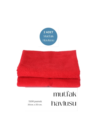 2 Adet Mutfak Havlusu El Yüz Havlusu Kırmızı