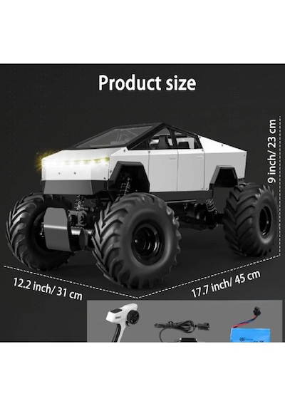 1:8 Dev Büyük Boy 4x4 Cybertruck Rc Kumandalı Uzaktan Kumandalı Araba 2.4 Ghz Işıklı Yeşil