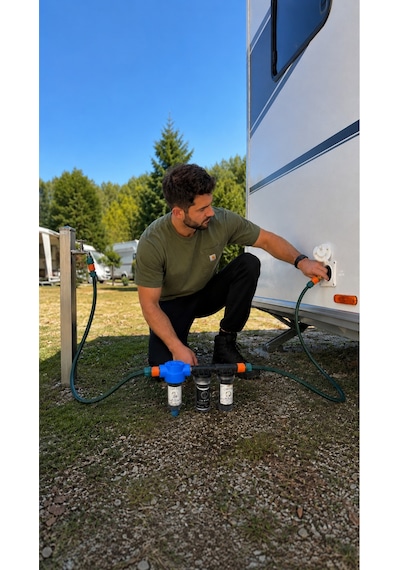Car-fil Karavan, Tekne & Tiny House 4 Fonksiyonlu Pratik Mobil Su Deposu Dolum Filtresi Tortu, Klor Ve Kireç Önleyici