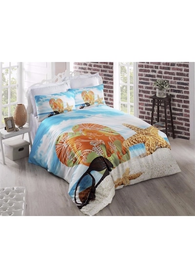 Komfort Home 3D Çift Kişilik Pamuk Saten Nevresim Takımı (Beach) Çok Renkli