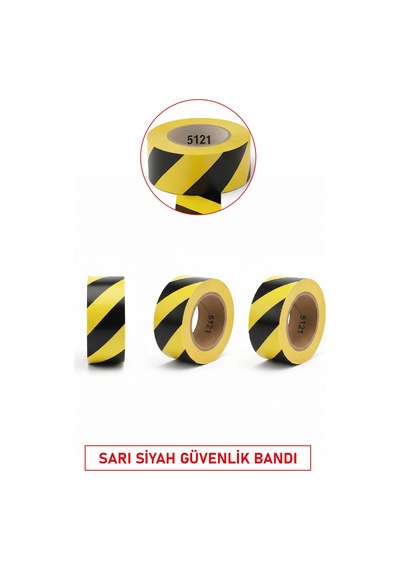 Etr 5121 Yapışkanlı Zemin İşaretleme Bandı Sarı Siyah Güvenlik Bandı
