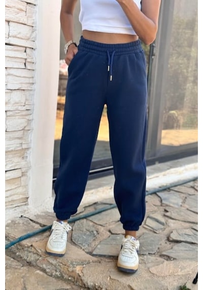 Çarşınet Kadın Eşofman Altı Üç İplik Jogger Kışlık Şardonlu Lacivert