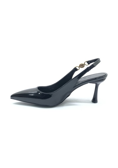 Feles Yan Toka Detaylı Arkası Açık Stiletto Kadın Topuklu Ayakkabı Siyah