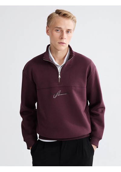 Lcw Vision Mürdüm Dik Yaka Baskılı Erkek Kalın Sweatshirt