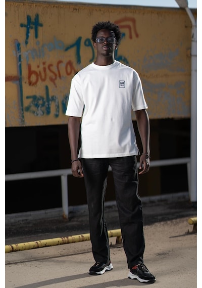 Bisiklet Yaka  Küçük Baskılı Oversize Geniş Model T-shirt 001
