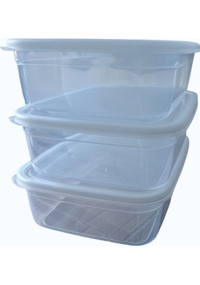 Kapaklı Saklama Kabı 3'lü Set, 3000 Ml Her Biri, Şeffaf, Bpa İçermez, Hava Geçirmez, İstifleneb