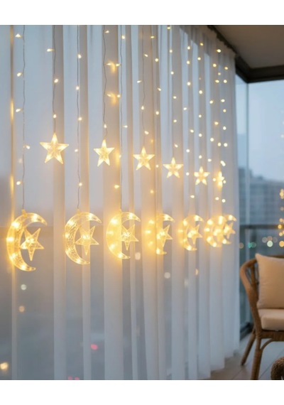 Hilal Yıldız Led Perde Işık Balkon Pencere Ve Oda Dekorasyonu Diğer