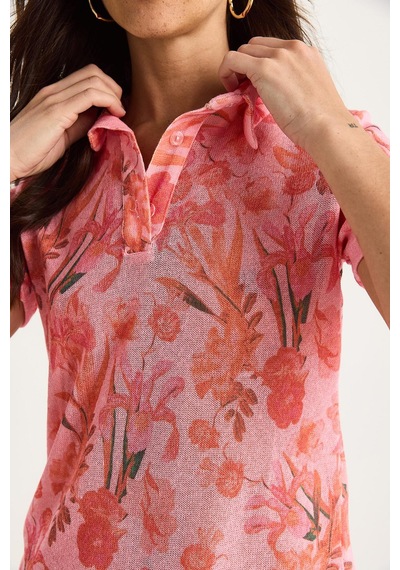 Shade Kadın Polo Yaka Desenli Dijital Baskılı Regular Yazlık Örme Bluz 60282016 - Pembe Shade Kadın Polo Yaka Desenli Dijital Baskılı Regular Yazlık Örme Bluz 60282016 - Pembe