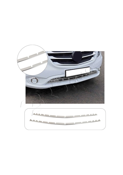 Mercedes Vito W447 Uyumlu Krom Ön Tampon Çıtası Çentikli 2 Parça Paslanmaz Çelik