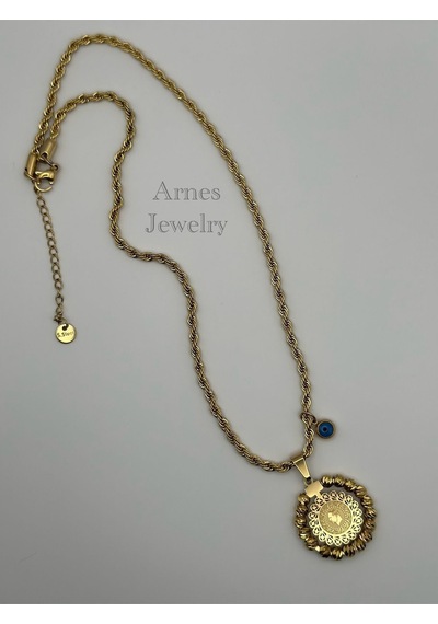 Arnes Jewelry Çelik Dorikalı Çeyrekli Kolye Gold