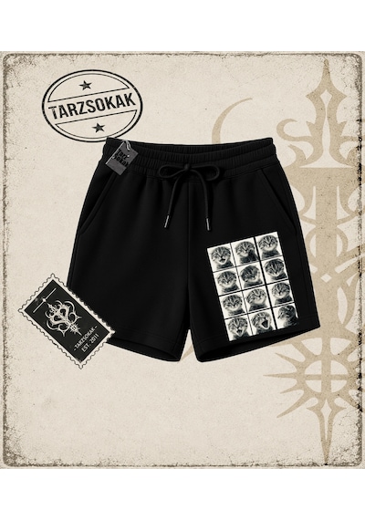 Tarzsokak Gotik & Grunge Streetwear Cat Retro 3 Unisex Şort Siyah