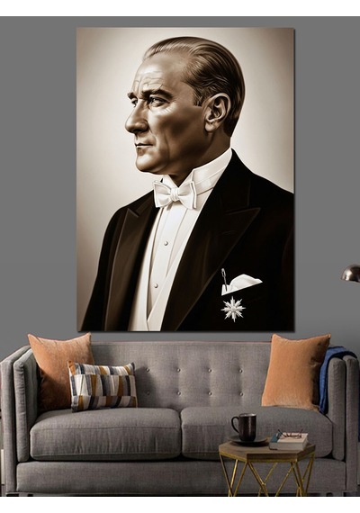 Atatürk Smokinli Profil Portresi Dekoratif Kanvas - Mdf Ahşap Tablo