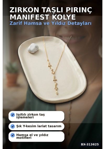 Bay Zirkon Taşlı 45 Cm Pirinç Gold Manifest Model Kolye - Kadın Takı Aksesuar Bx-313625 Najmaddin Standart