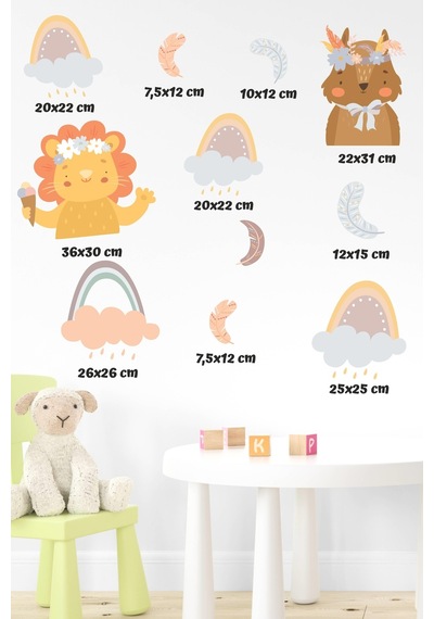 MSticker Sevimli Hayvanlar Gökkuşakları,yapraklar Çocuk Bebek Odası Sticker