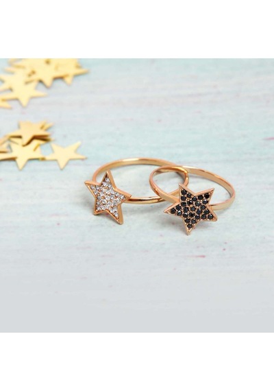 Kuyumcudukkani Elişi Yıldız Şekilli Taşlı Yüzük-10328-r-blk Rose Gold