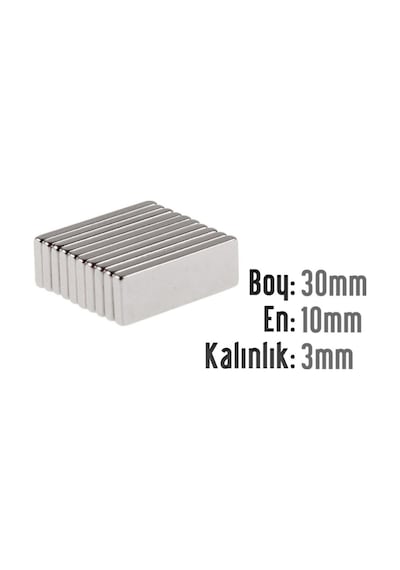 10 Adet 30x10x3 Mm Süper Güçlü Neodyum Mıknatıs Dikdörtgen Köşeli Magnet