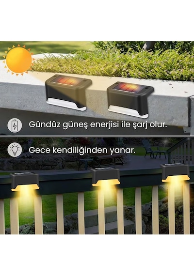 Upway 4 Lü Güneş Enerjili Merdiven Ve Bahçe Duvar Lambası Ip45 Su Geçirmez Led Aydınlatma