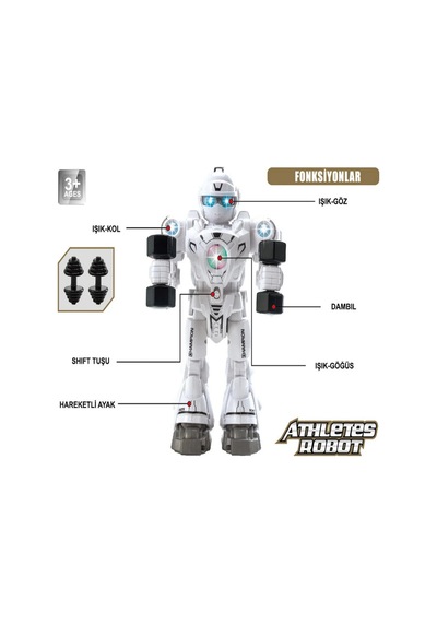 Sporcu Robot Işıklı Sesli Ve Hareketli Oyuncak Dambıl Kaldıran Şınav Çeken Robot 24 Cm