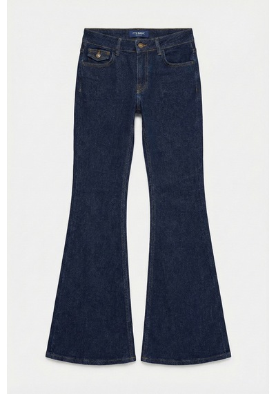 it's basic Kadın İndigo Selvedge 7s6-50 Sln05 Flare Fit Esnek Kumaş Denim Jean