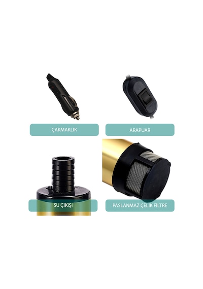 Kızılırmak 12 Volt Alüminyum Dalgıç Tipi Sıvı Aktarma Pompası Filtreli (Arapuar+Çakmaklık)