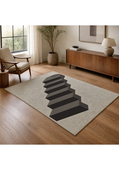 Kartela Halı Basamak Merdiven Desenli Modern Halı Antrasit Kaymaz Taban 160x240 Cm