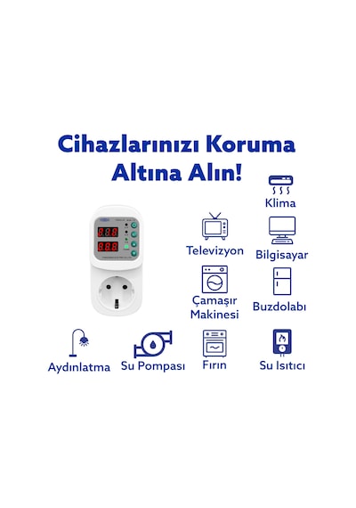 Tomzn Ayarlanabilir Voltaj Ve Akım Korumalı Priz - 16a - Yüksek Gerilim Koruma - Elektrik Bekçisi