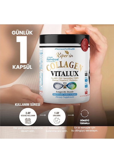Vitalux Hidrolize Kolajen Tozu 10.000 Mg Nmn, Nr, Fisetin, Spermidin Ve Ca-akg + C Vitamini İçeren Longevity Kolajen