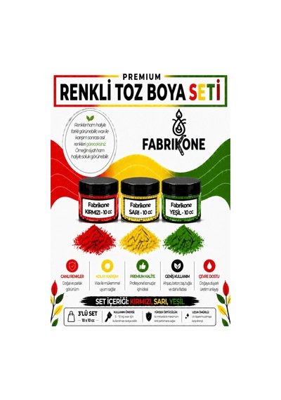 3'lü Set Premium Parafin Soya Wax Toz Mum Boyası Hobi Seti - 10 Cc Kırmızı, Sarı, Yeşil Bkfab3ksry10g Karışık