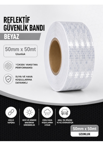 Bal Petekli Reflektif Bant Beyaz 50mm X 50m Kendinden Yapışkanlı Reflektör Şerit Uyarı Bandı