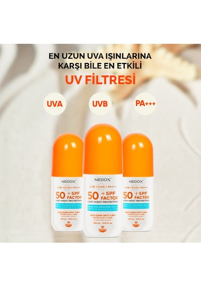 Nedox Leke Karşıtı Tüm Ciltler için Nemlendirici Güneş Kremi SPF 50+ 100 ML