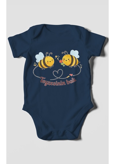 Morivokids Teyzesinin Balı Kısa Kollu Bebek Body %100 Pamuk Lacivert
