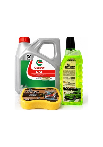 Castrol Gtx Motor Yağı 20w-50 Lpg 3 L + Oto Şampuan 1000 ML + Yıkama Süngeri