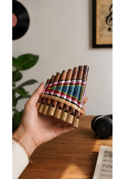 Pan Flüt 8 Li Bambu El Yapımı Otantik Müzik Aleti Dekoratif Üflemeli Çalgı