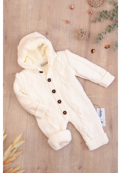 Sitilin Kız Erkek Bebek Triko Kışlık Krem Tulum Mont Tavşan Kapşonlu Stl6824 Krem