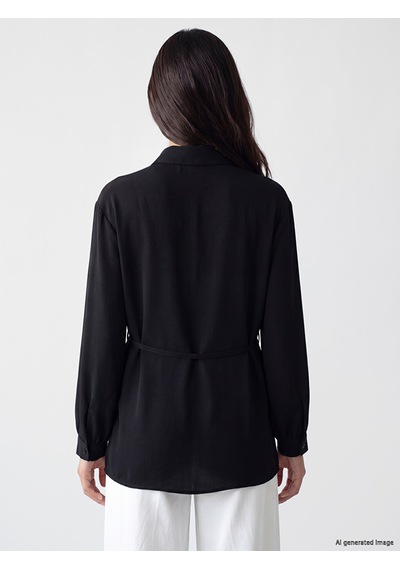 Lcw Modest Siyah Beli Kuşaklı Kadın Gömlek Tunik