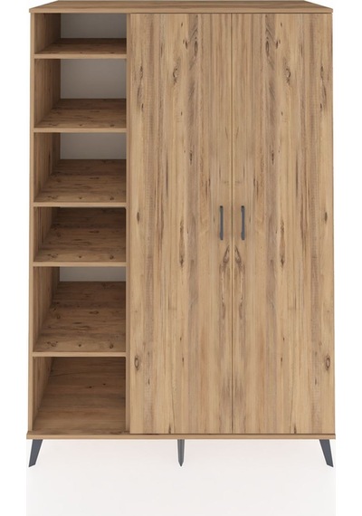 Kronos Dolap 7 Raflı 2 Kapaklı Tek Askılı 132x59x195 Çam-çam/çam Çam