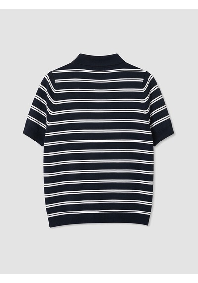 Lcw Modest Lacivert Polo Yaka Çizgili Kadın Triko Kazak