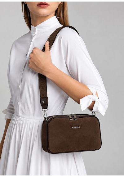 Just Polo Kadın Çok Bölmeli Süet Lüks Tasarımlı Çapraz Askılı Omuz Çantası Shoulder Bag Kahverengi