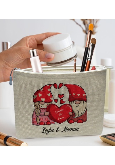 Bk Gift Kişiye Özel Keten Makyaj Çantası, Sevgiliye Hediye, Arkadaşa Hediye, Sevgililer Günü Hediyesi, Doğum Günü Hediyesi-6