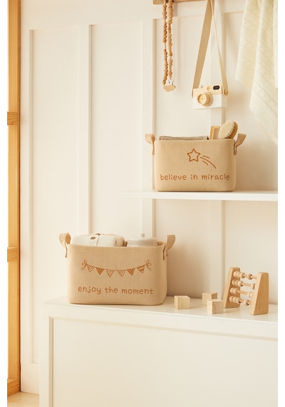 Ocean Home Textile 2'li Çocuk Odası Jüt Keten Kumaş Sepet Set 1 Adet 24 x 17 x 14 / 1 Adet 30 x 21 x 18 cm