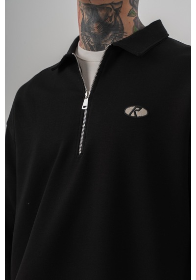 Respire Erkek Yarım Fermuarlı Modal Sweatshirt Siyah
