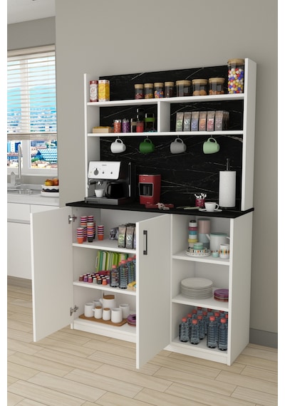 Asra Trend Kahve Köşesi KAHVE02 %100 MDF Çok Amaçlı Mutfak Dolabı Beyaz - Royal Mermer